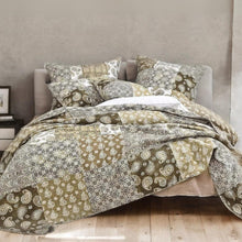 Load image into Gallery viewer, DaDa Bedding Bohemian Olive Brown Moroccan Paisley Floral Filigree Patchwork Cotton Bedspread Set (JHW-885)