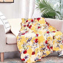Load image into Gallery viewer, DaDa Bedding Yellow Floral Quilted Throw Blanket - Hummingbirds Farmhouse Red Flowers for Couch, Sofa or Bed- Scalloped Edges - 50 x 60