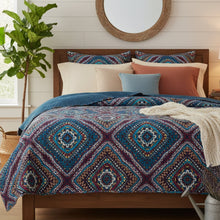 Load image into Gallery viewer, DaDa Bedding Farmhouse Bohemian Native Rustic Navy Blue Geometric Diamond Shapes Bedspread Set (KSX-001)