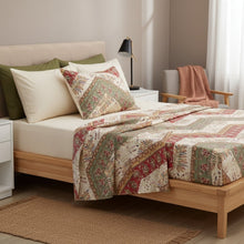 Load image into Gallery viewer, DaDa Bedding Botanical Cranberry Sage Chevron Floral Flat Bed Sheet w/ Pillowcases (JHW-924-Flat)