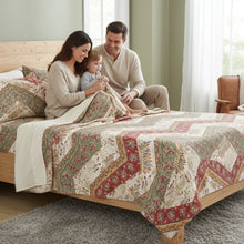 Load image into Gallery viewer, DaDa Bedding Botanical Cranberry Sage Chevron Floral Flat Bed Sheet w/ Pillowcases (JHW-924-Flat)