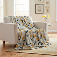 Load image into Gallery viewer, DaDa Bedding Soft Lightweight Fleece Throw Blanket, Yellow Fleur Floral Golden Orange Silver/Grey Background (XY1011)