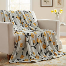 Load image into Gallery viewer, DaDa Bedding Soft Lightweight Fleece Throw Blanket, Yellow Fleur Floral Golden Orange Silver/Grey Background (XY1011)