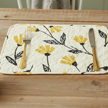 Load image into Gallery viewer, DaDa Bedding Botanical Floral Dining Table Placemats - Set of 4-Pieces Quilted Ivory with Yellow Fleur Golden Orange Spring Time Tulips - 13 x 19