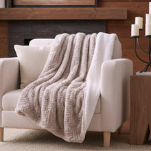 Load image into Gallery viewer, DaDalogy Bedding Lavender Grey Faux Fur Throw Blanket - Dreamy Geometric Embossed Sherpa Backside - Super Soft Warm Cozy Plush Fluffy