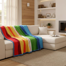 Load image into Gallery viewer, DaDa Bedding Colorful Striped Rainbow Reversible Plush Luxe Flannel Fleece Throw Blanket (XY9867)