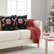 Load image into Gallery viewer, DaDa Bedding Peppermint Joy Stars Red Black Tapestry Throw Pillow Cover - 16” x 16” (12904)