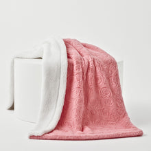 Load image into Gallery viewer, DaDa Bedding Luxury Blossom Pink Rose Buds Pink Sherpa Backside Faux Fur Throw Blanket (BL-171752)