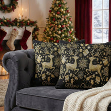 Load image into Gallery viewer, DaDa Bedding Magical Golden Reindeer Woven Tapestry Throw Pillow Covers 16&quot; x 16&quot;