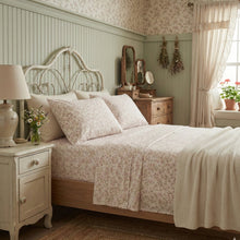 Load image into Gallery viewer, DaDa Bedding Collection Romantic Coquette Sheet Set - 100% Cotton [ Poplin Cotton ] Floral Fitted &amp; Flat Sheets with Pillowcases - Deep Pocket Design - Soft, Breathable, Wrinkle-Resistant