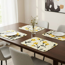 Load image into Gallery viewer, DaDa Bedding Botanical Floral Dining Table Placemats - Set of 4-Pieces Quilted Ivory with Yellow Fleur Golden Orange Spring Time Tulips - 13 x 19