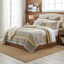 Load image into Gallery viewer, Tache 2-3 Piece Gilded Garden 100% Cotton Floral Gold Quilt Bedspread Set (JHW-631)
