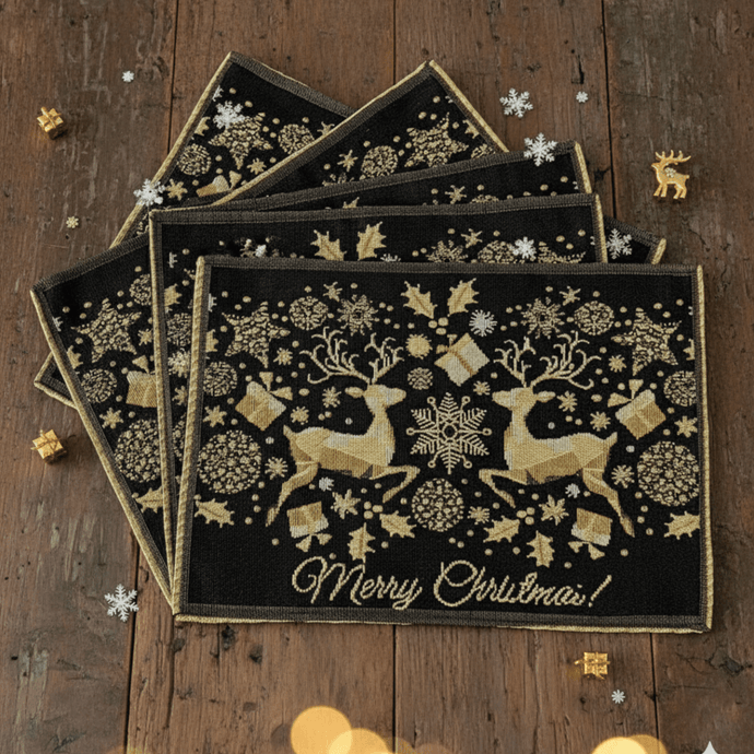 DaDa Bedding Set of 4-Pieces Magical Golden Reindeer Woven Tapestry Dining Table Placemats 13” x 19”