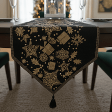 Load image into Gallery viewer, DaDa Bedding Magical Golden Reindeer Woven Tapestry Dining Table Runner (18272)