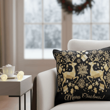 Load image into Gallery viewer, DaDa Bedding Magical Golden Reindeer Woven Tapestry Throw Pillow Covers 16&quot; x 16&quot;