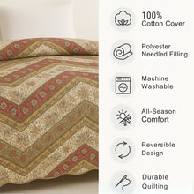 Load image into Gallery viewer, DaDa Bedding Rustic Bohemian Cranberry Sage Chevron Floral Bedspread Set (JHW-924)