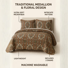 Load image into Gallery viewer, DaDa Bedding Rustic Earthy Cross Motif Folk Ogee Moroccan Scalloped Quilted Bedspread Set (JHW-944)