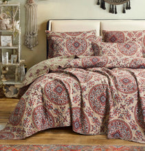 Load image into Gallery viewer, Tache Bohemian Desert Medallion Boteh Paisley Orange Blue Taupe Quilt Set (TJ3502)