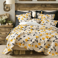 Load image into Gallery viewer, DaDa Bedding Yellow Fleur Floral Golden Orange Ivory Cream Scalloped Bedspread Set (18112)