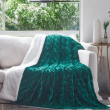 Load image into Gallery viewer, DaDa Bedding Mermaid Scales Emerald Green Blue w/ Sherpa Backside Faux Fur Throw Blanket (BL-171805)