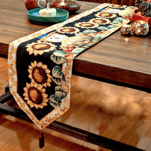 Load image into Gallery viewer, Tache Sunflower Field Scarecrow Autumn Harvest Woven Tapestry Table Runners (11712TR)