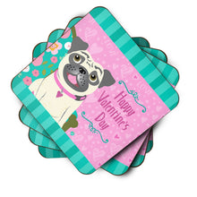 Load image into Gallery viewer, Happy Valentine's Day Pug Coasters - Set of 4 Lightweight Foam, Absorbent Drink Coasters VHA3002FC
