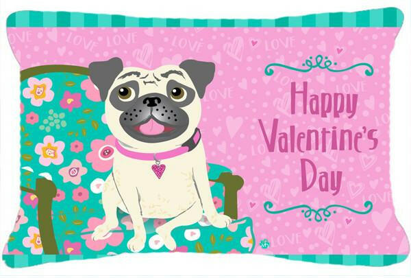 Happy Valentine's Day Pug Fabric Decorative Pillow VHA3002PW1216