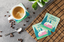 Load image into Gallery viewer, Happy Campers Glamping Trailer Coasters - Set of 4 Lightweight Foam, Absorbent Drink Coasters VHA3004FC