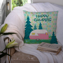 Load image into Gallery viewer, Happy Campers Glamping Trailer Throw Pillow - 14x14 Decorative Pillow – Art for Your Home &amp; Patio VHA3004PW1414