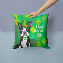 Load image into Gallery viewer, St Patrick's Day Boston Terrier Throw Pillow - 14x14 Decorative Pillow – Art for Your Home &amp; Patio VHA3006PW1414