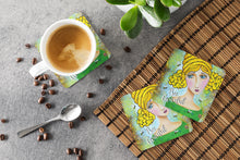 Load image into Gallery viewer, Bee Grateful Girl with Beehive Coasters - Set of 4 Lightweight Foam, Absorbent Drink Coasters VHA3008FC