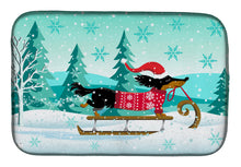 Load image into Gallery viewer, Merry Christmas Dachshund Dish Drying Mat – Absorbent, Artistic Kitchen Essentials VHA3030DDM