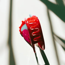 Load image into Gallery viewer, Velvet Claws Anatomical Heart Hair Clip | Red Heart Shaped Claw Clip in Velvet Travel Bag