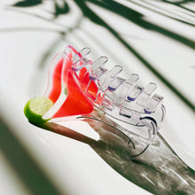 Load image into Gallery viewer, Velvet Claws Cosmo Pink Cocktail Hair Claw | Stemmed Glass Shaped Claw Clip in Velvet Travel Bag