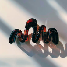 Load image into Gallery viewer, Velvet Claws Hair Clip | '80s Squiggle in Amber | Claw Clip in Velvet Travel Bag