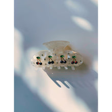 Load image into Gallery viewer, Velvet Claws Hair Clip | Cherries in Crystal White | Claw Clip in Velvet Travel Bag