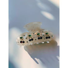 Load image into Gallery viewer, Velvet Claws Hair Clip | Cherries in Crystal White | Claw Clip in Velvet Travel Bag