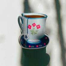 Load image into Gallery viewer, Velvet Claws Mini Blue Tea Cup with Pink Flowers Hair Claw | Claw Clip