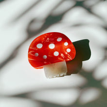 Load image into Gallery viewer, Velvet Claws Mini Mushroom Hair Clip in Red | Claw Clip in Velvet Travel Bag