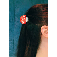 Load image into Gallery viewer, Velvet Claws Mini Mushroom Hair Clip in Red | Claw Clip in Velvet Travel Bag