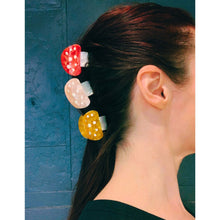 Load image into Gallery viewer, Velvet Claws Mini Mushroom Hair Clip in Red | Claw Clip in Velvet Travel Bag