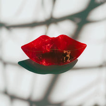 Load image into Gallery viewer, Velvet Claws Mysterious Smile Hair Claw | Red Lips Claw Clip in Velvet Travel Bag