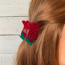 Load image into Gallery viewer, Velvet Claws Small Hair Clip | Red Rosebud | Claw Clip in Velvet Travel Bag