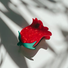 Load image into Gallery viewer, Velvet Claws Small Hair Clip | Red Rosebud | Claw Clip in Velvet Travel Bag