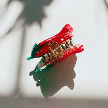 Load image into Gallery viewer, Velvet Claws Small Hair Clip | Red Rosebud | Claw Clip in Velvet Travel Bag