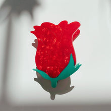 Load image into Gallery viewer, Velvet Claws Small Hair Clip | Red Rosebud | Claw Clip in Velvet Travel Bag