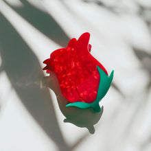 Load image into Gallery viewer, Velvet Claws Small Hair Clip | Red Rosebud | Claw Clip in Velvet Travel Bag
