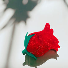 Load image into Gallery viewer, Velvet Claws Small Hair Clip | Red Rosebud | Claw Clip in Velvet Travel Bag