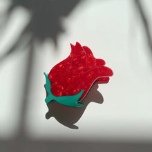 Load image into Gallery viewer, Velvet Claws Small Hair Clip | Red Rosebud | Claw Clip in Velvet Travel Bag