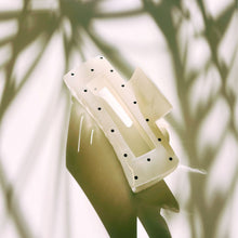 Load image into Gallery viewer, Velvet Claws Uptown Lady in White Dot Hair Clip | Claw Clip in Velvet Travel Bag